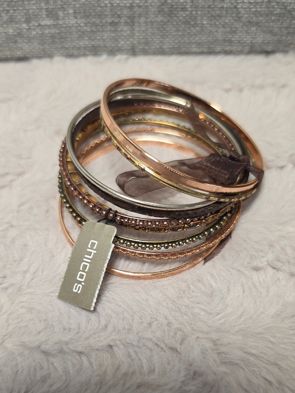 Chico's Antique Gold, Rose Gold Ans Bronze Stacked Bangle Bracelet Set